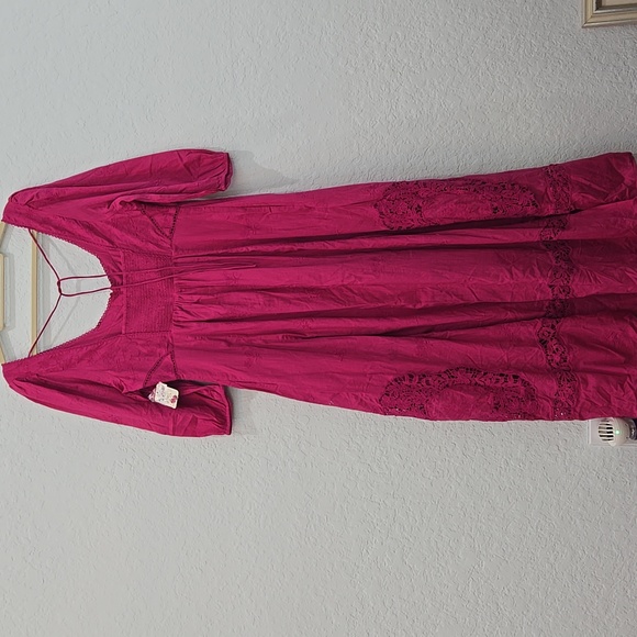 Free People Lisa Lace Midi Dress in Hollyhock Pink - Picture 6 of 7